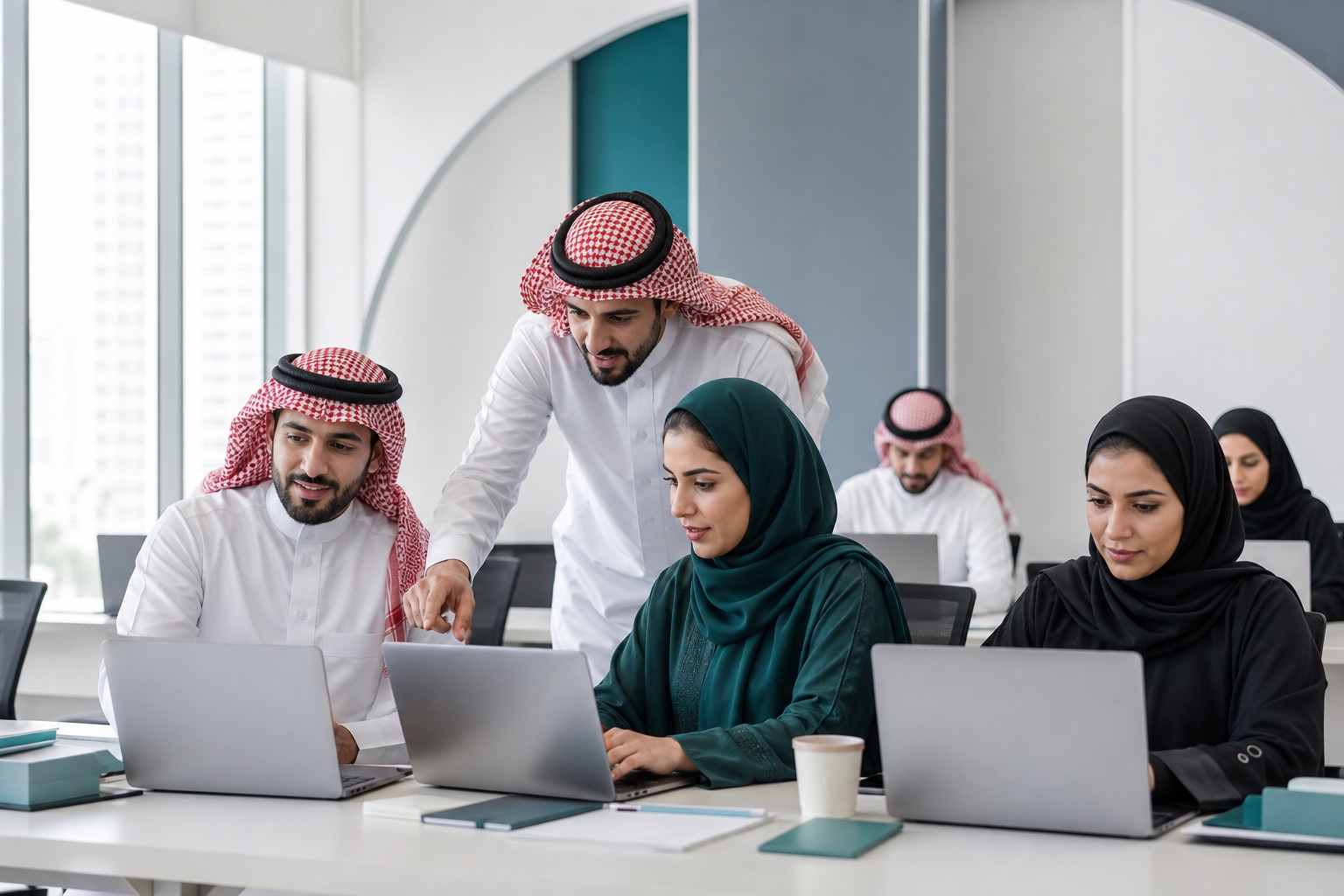 Saudi professionals taking part in a digital training session